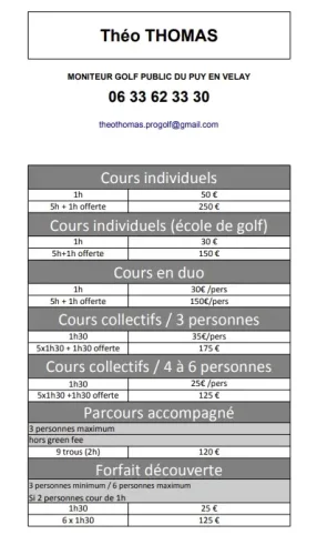 tarifs des cours de golf au Puy-en-Velay